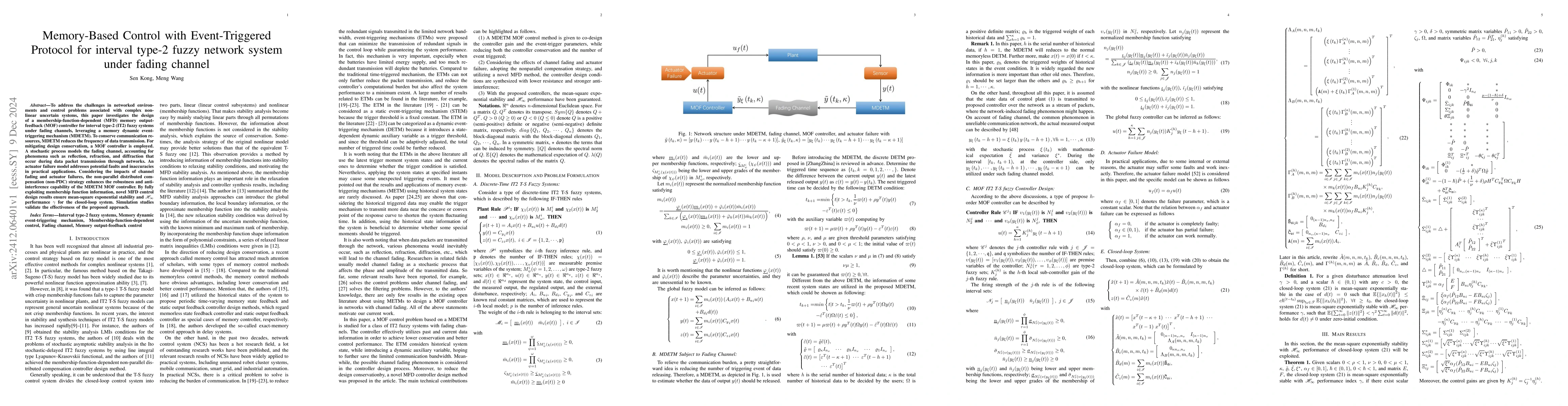 Thumbnail for Memory-Based Control with Event-Triggered Protocol for interval type-2
  fuzzy network system under fading channel