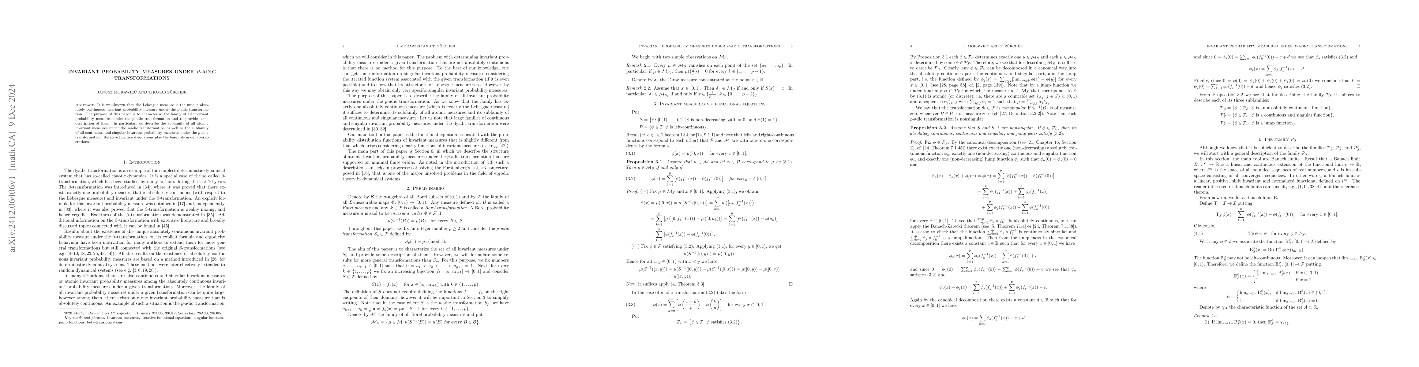 Thumbnail for Invariant Probability Measures under $p$-adic Transformations