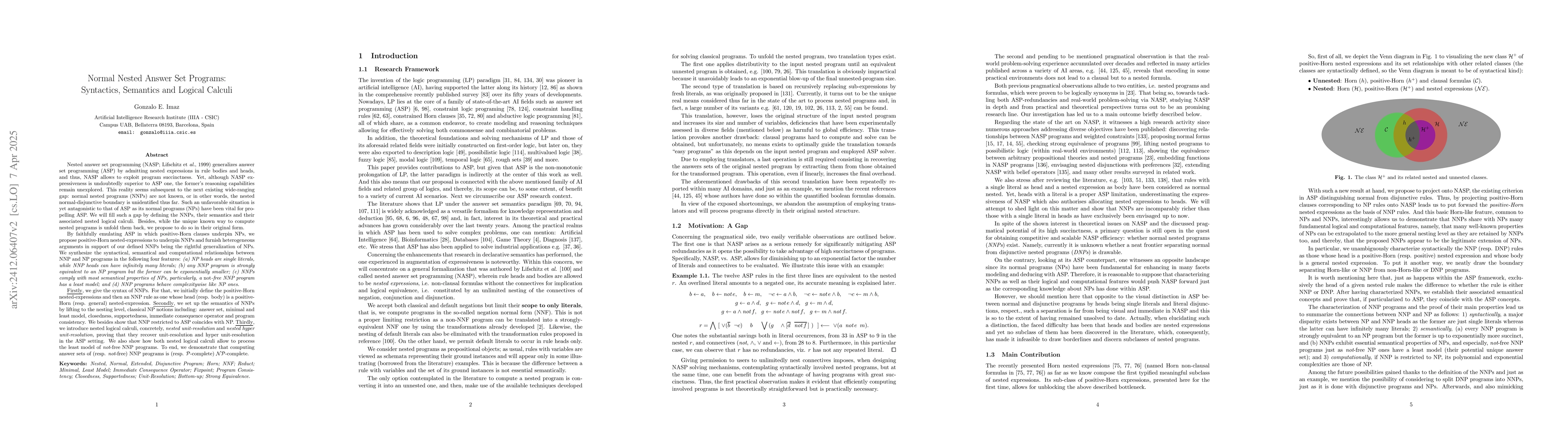 Thumbnail for Normal Nested Answer Set Programs: Syntactics, Semantics and Logical
  Calculi