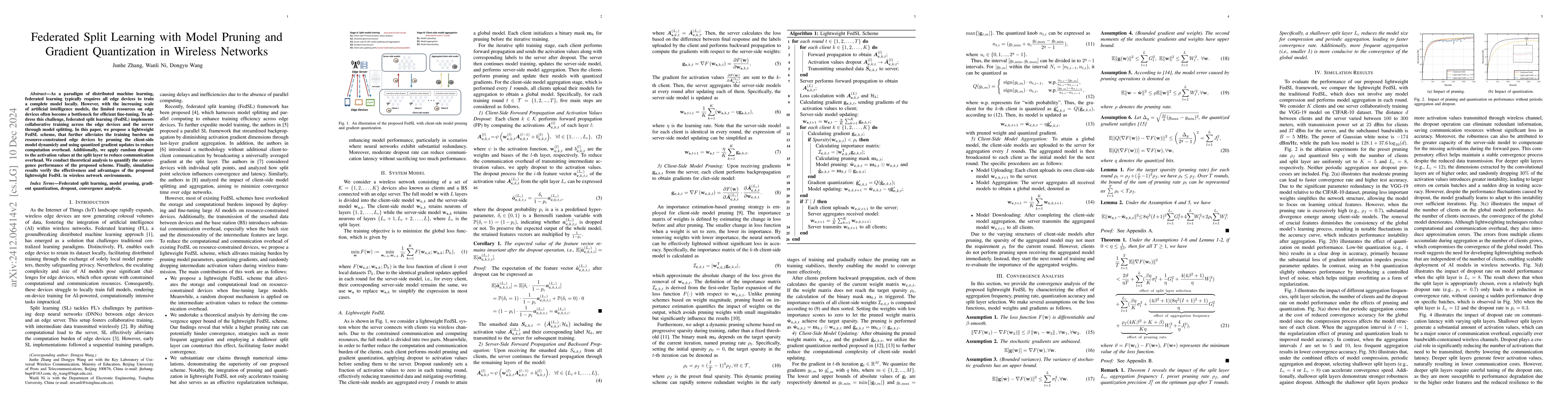 Thumbnail for Federated Split Learning with Model Pruning and Gradient Quantization in
  Wireless Networks