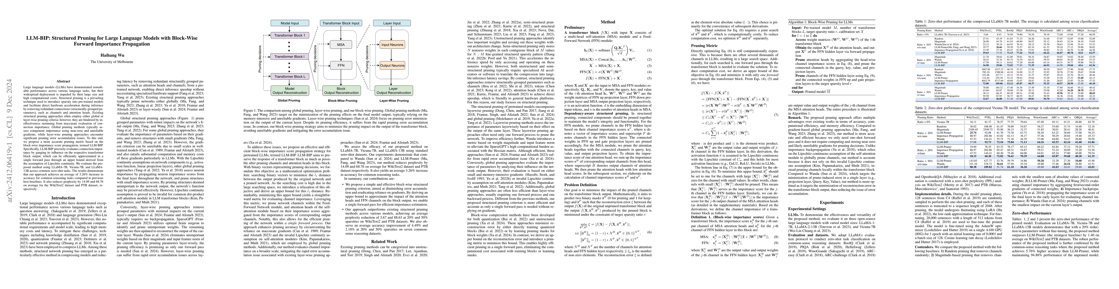 Thumbnail for LLM-BIP: Structured Pruning for Large Language Models with Block-Wise
  Forward Importance Propagation