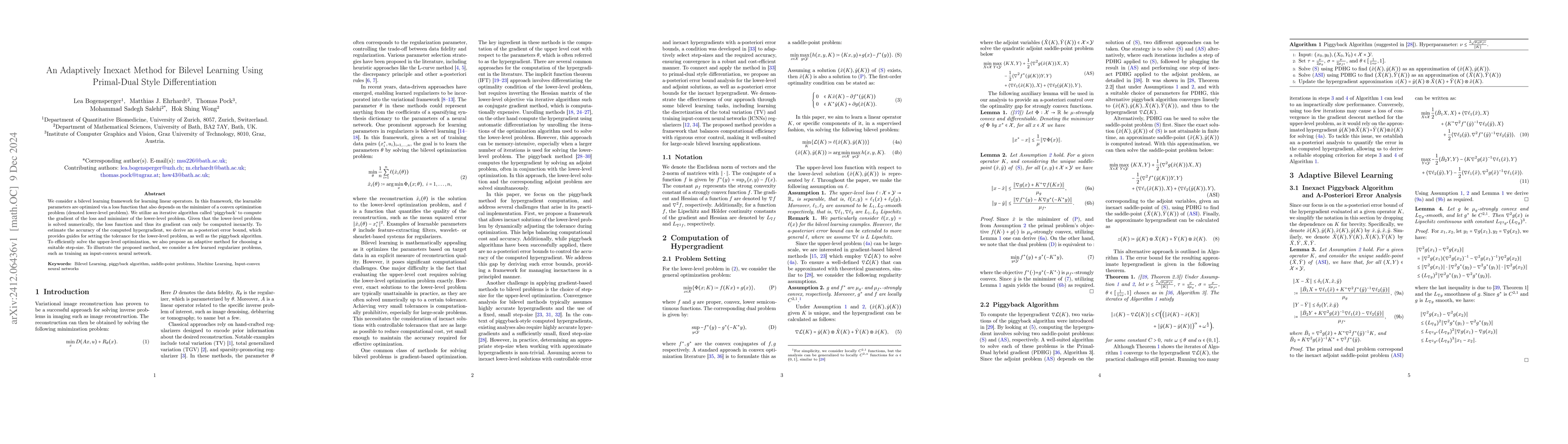 Thumbnail for An Adaptively Inexact Method for Bilevel Learning Using Primal-Dual
  Style Differentiation