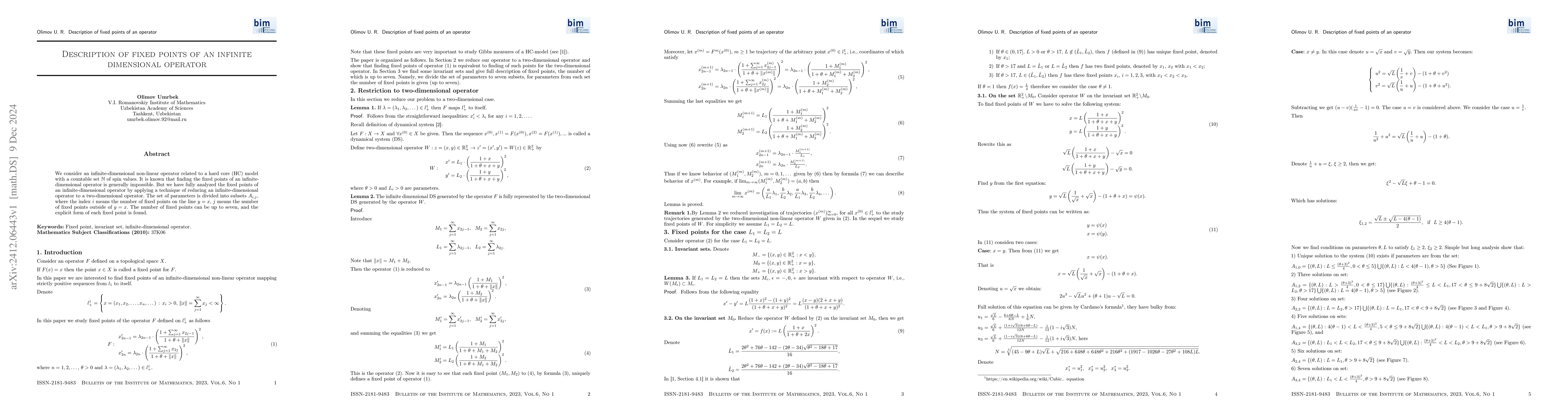 Thumbnail for Description of fixed points of an infinite dimensional operator