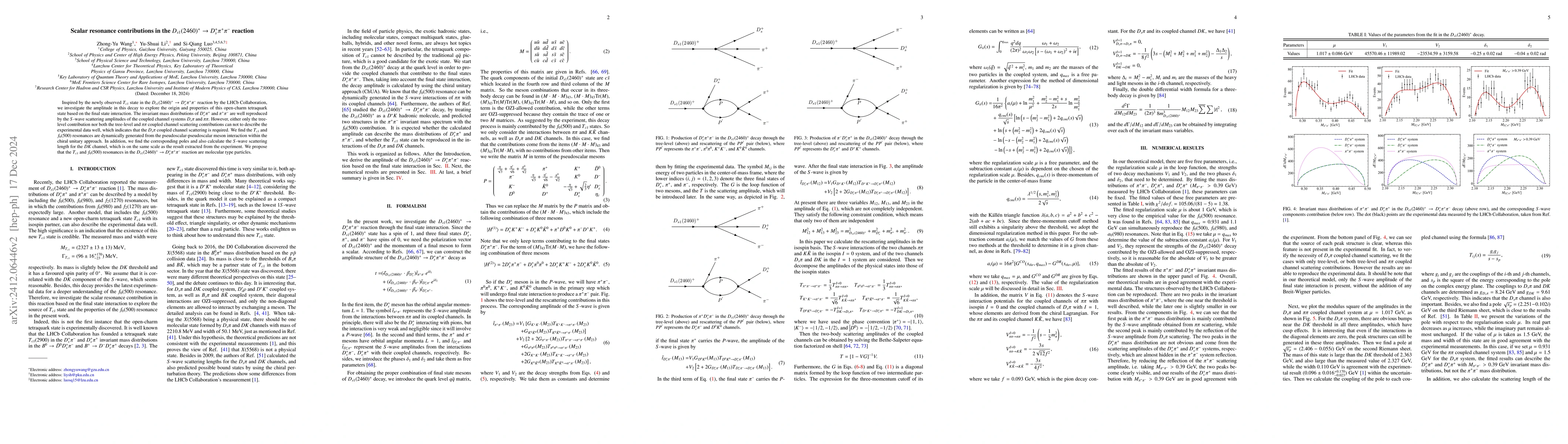 Thumbnail for Scalar resonance contributions in the $D_{s1}(2460)^{+} \rightarrow
  D_{s}^{+}π^{+}π^{-}$ reaction