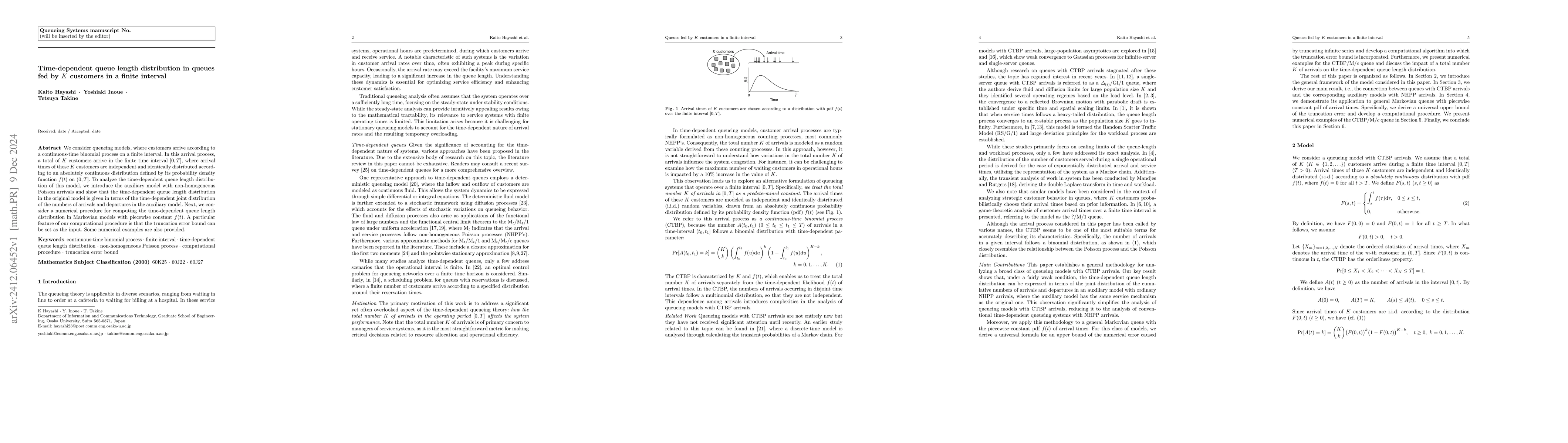 Thumbnail for Time-dependent queue length distribution in queues fed by $K$ customers
  in a finite interval