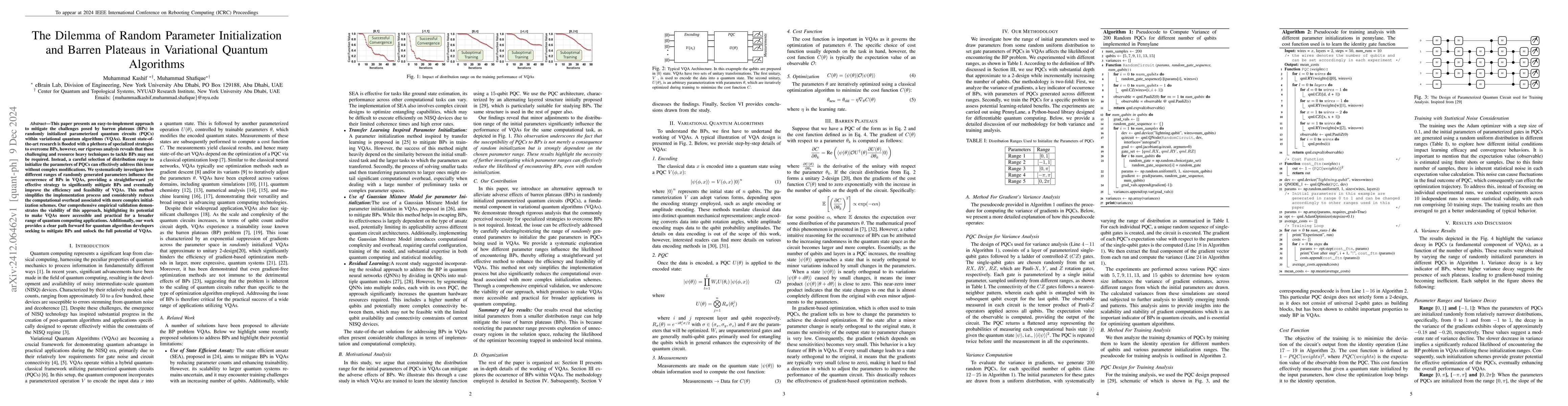 Thumbnail for The Dilemma of Random Parameter Initialization and Barren Plateaus in
  Variational Quantum Algorithms