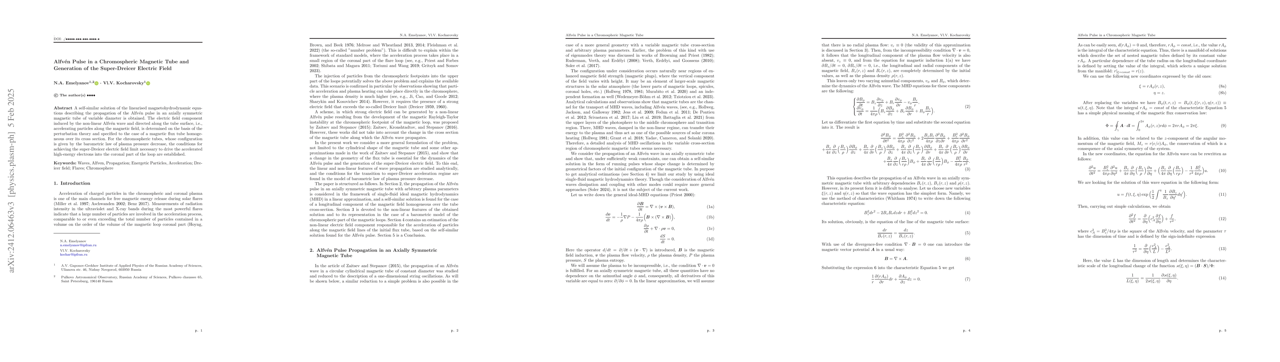 Thumbnail for Alfven pulse at chromospheric footpoints of magnetic loops and
  generation of the super-Dreicer electric field
