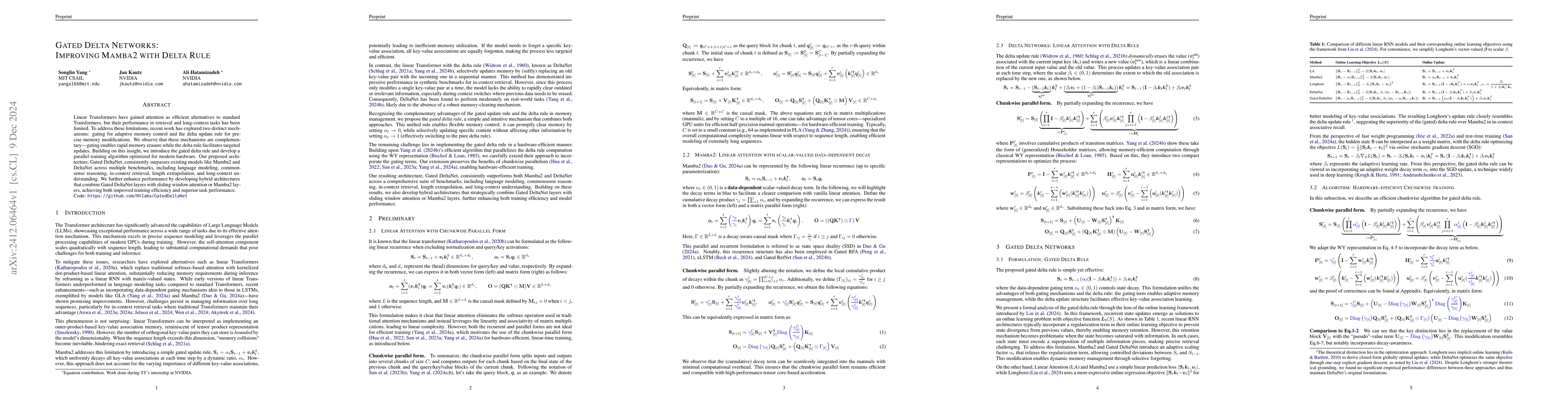 Thumbnail for Gated Delta Networks: Improving Mamba2 with Delta Rule