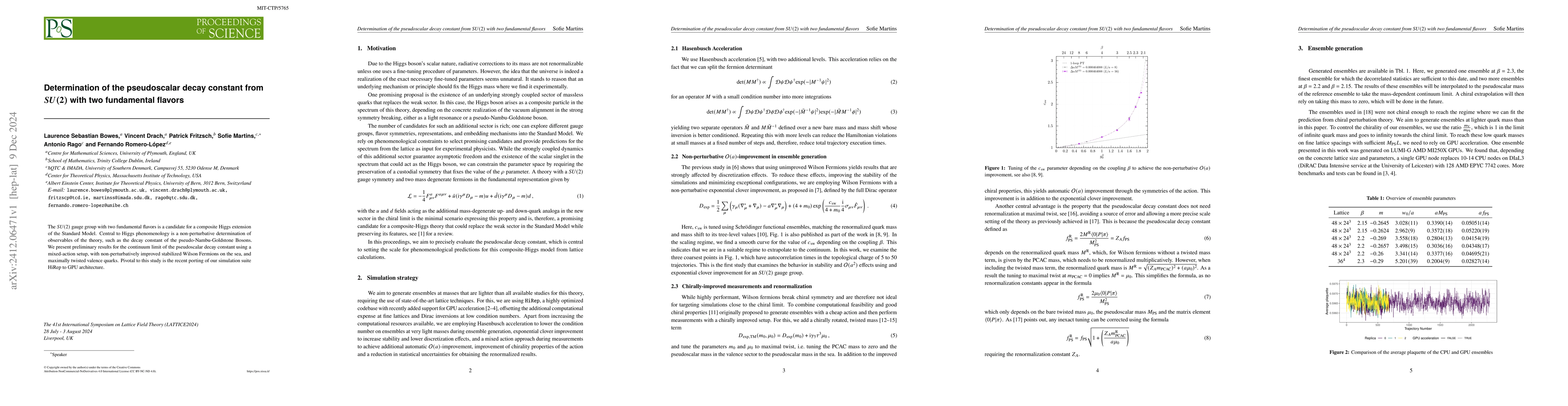 Thumbnail for Determination of the pseudoscalar decay constant from SU(2) with two
  fundamental flavors