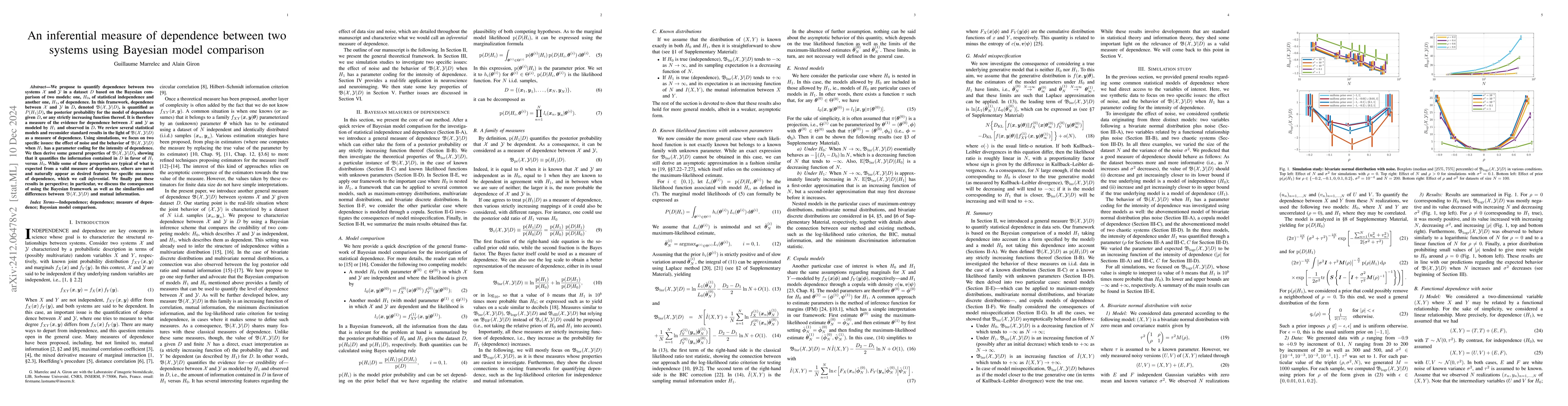 Thumbnail for An inferential measure of dependence between two systems using Bayesian
  model comparison