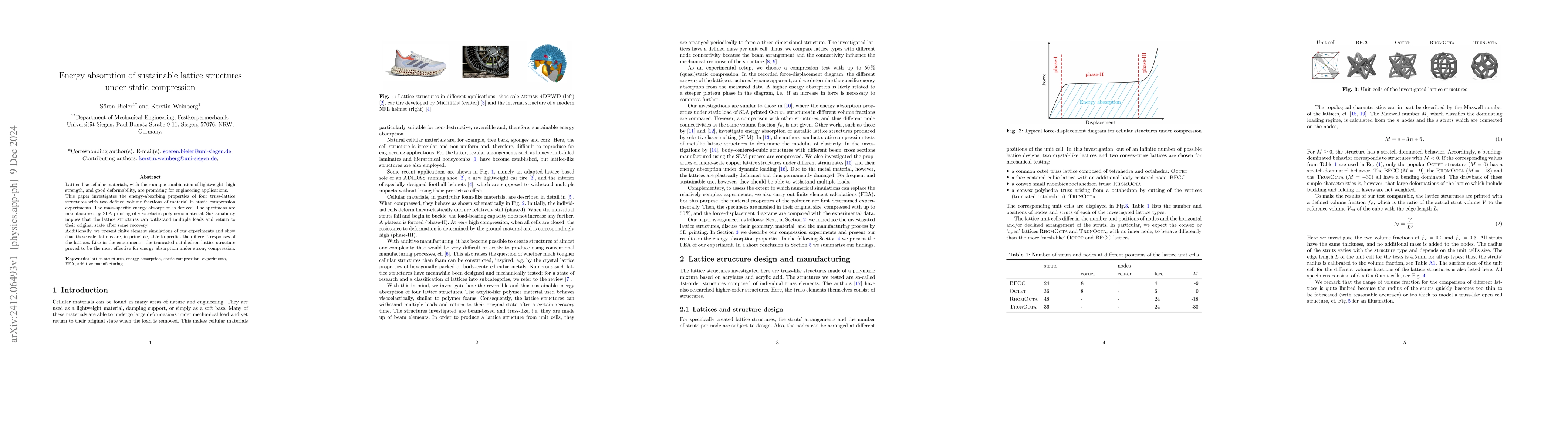 Thumbnail for Energy absorption of sustainable lattice structures under static
  compression