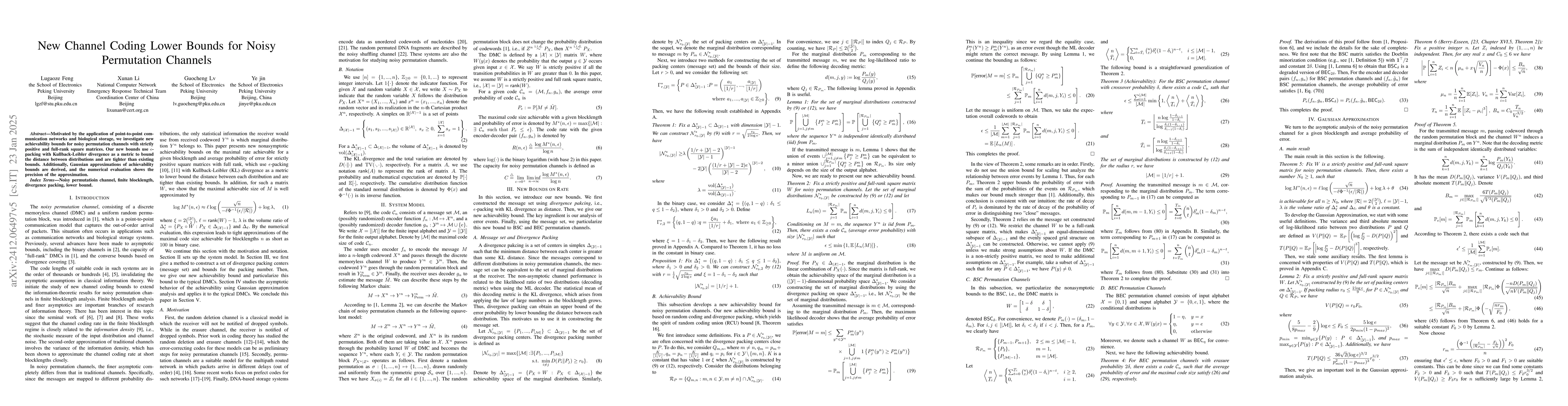 Thumbnail for New Channel Coding Lower Bounds for Noisy Permutation Channels