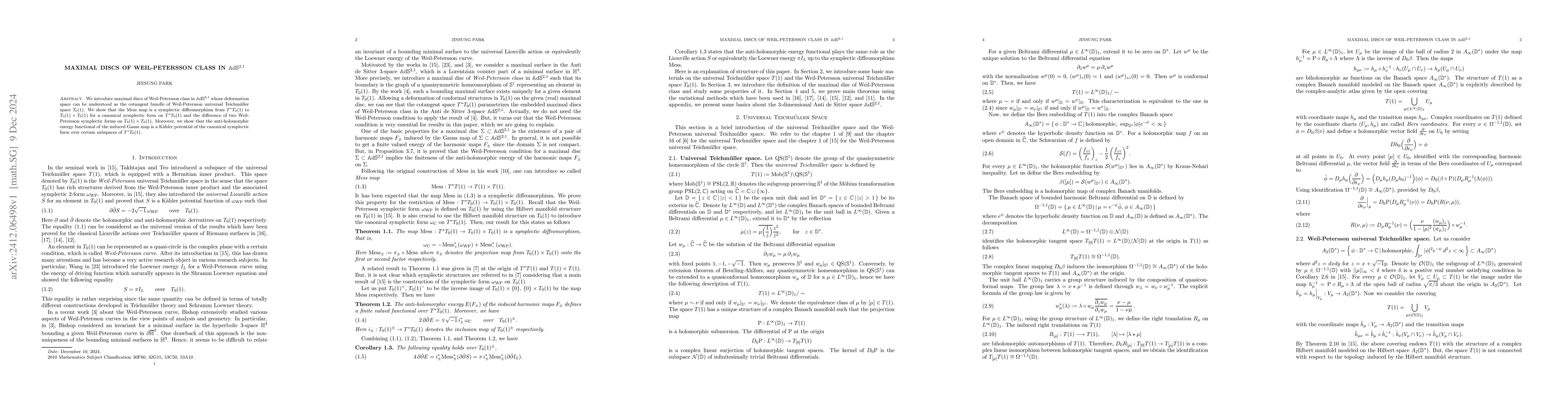 Thumbnail for Maximal discs of Weil-Petersson class in
  $\mathbb{A}\mathrm{d}\mathbb{S}^{2,1}$