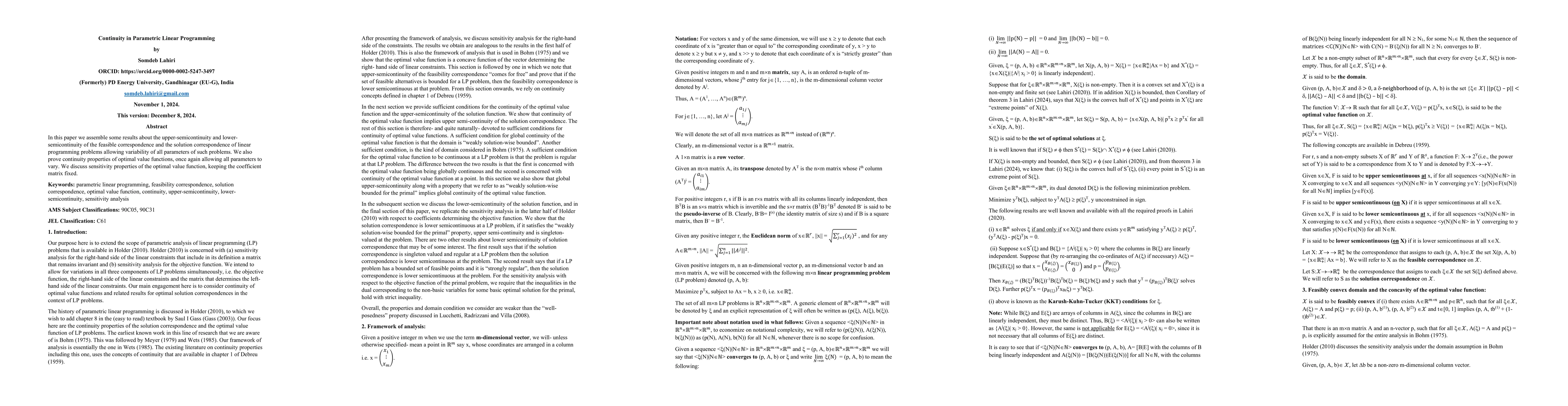 Thumbnail for Continuity in Parametric Linear Programming
