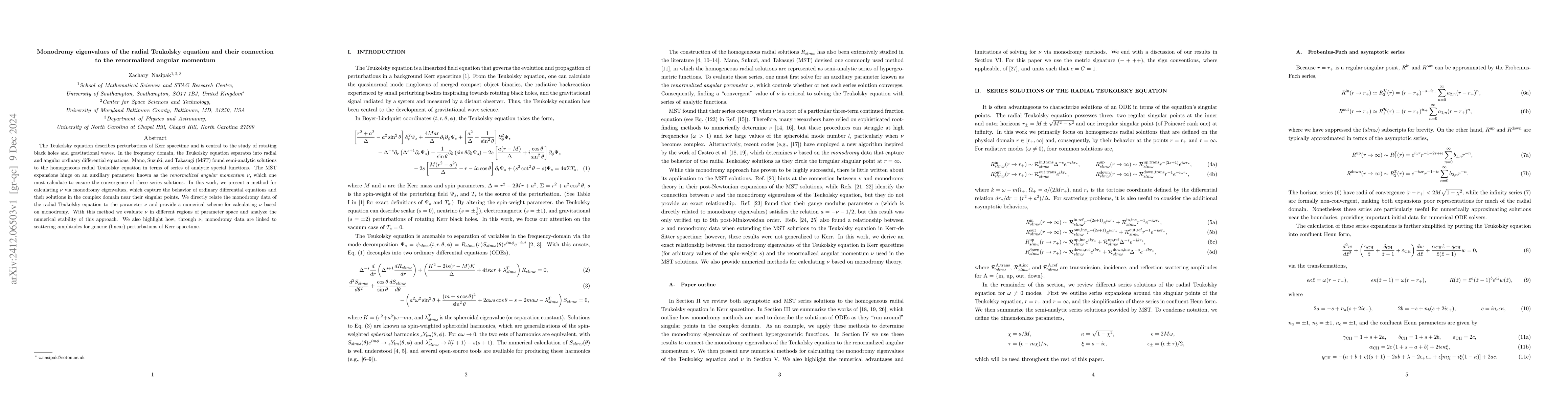 Thumbnail for Monodromy eigenvalues of the radial Teukolsky equation and their
  connection to the renormalized angular momentum