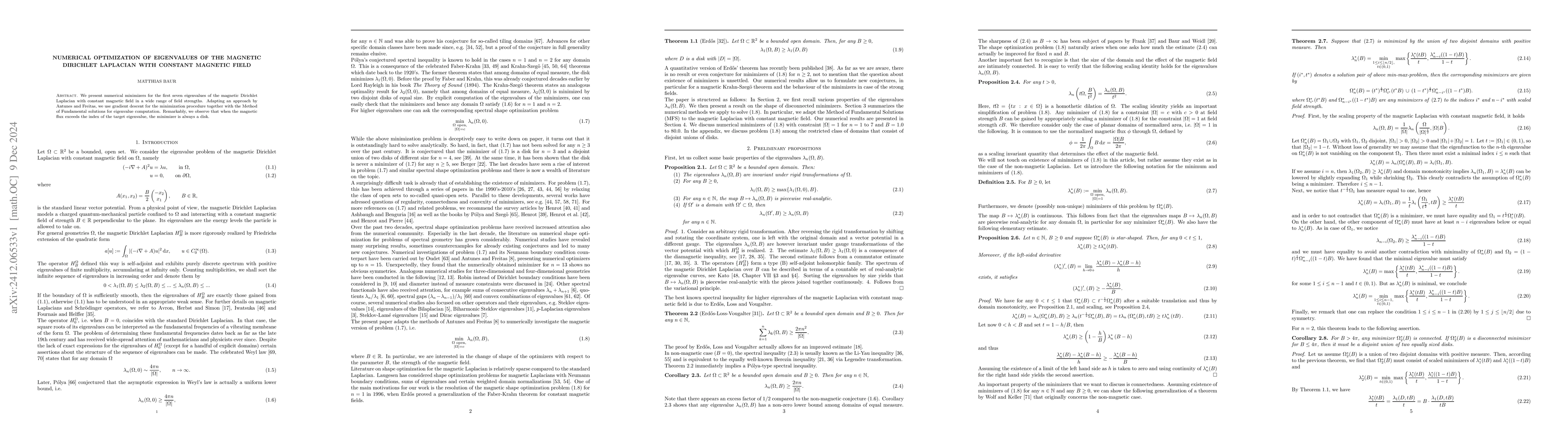 Thumbnail for Numerical Optimization of Eigenvalues of the magnetic Dirichlet
  Laplacian with constant magnetic field