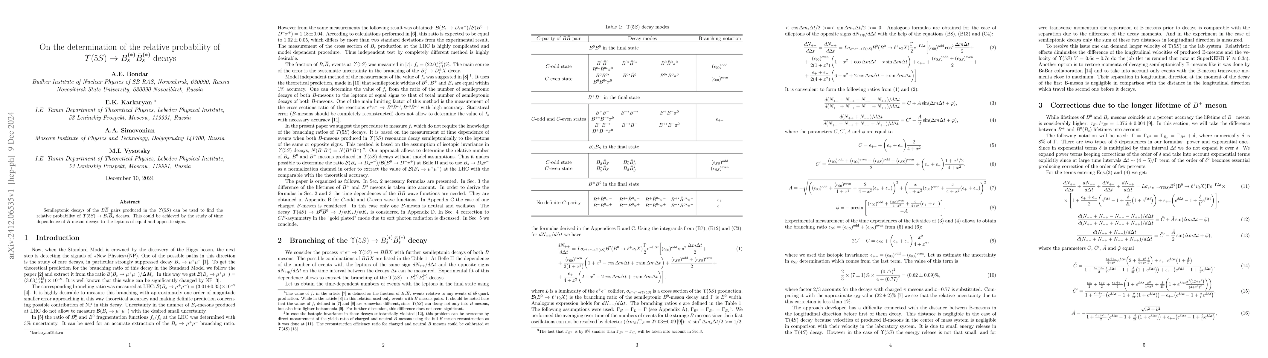 Thumbnail for On the determination of the relative probability of
  $\mathitΥ(5S) \rightarrow B_s^{(*)}\bar B^{(*)}_s$ decays