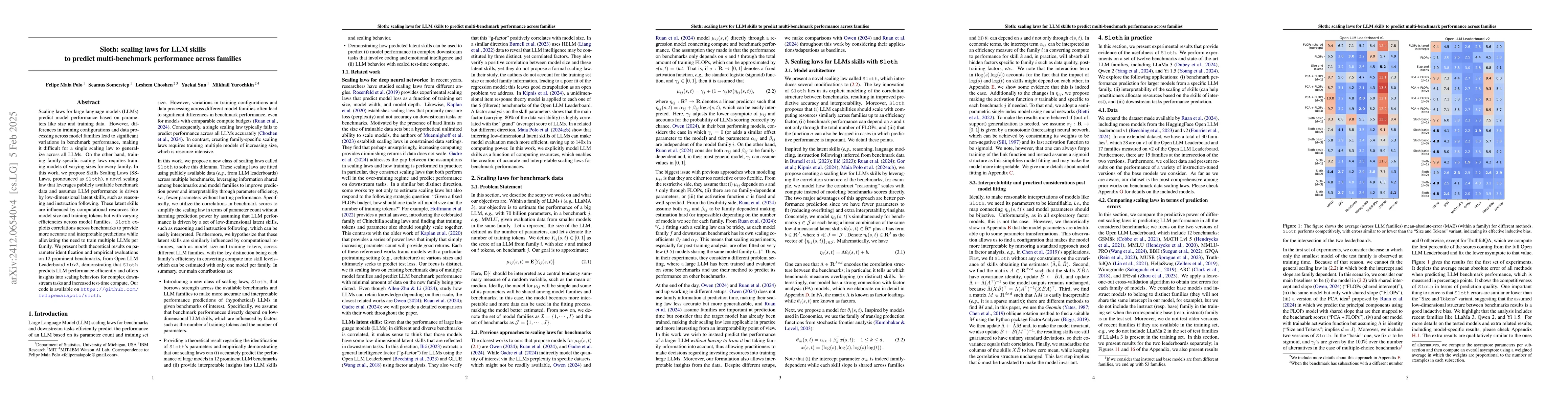 Thumbnail for Sloth: scaling laws for LLM skills to predict multi-benchmark
  performance across families