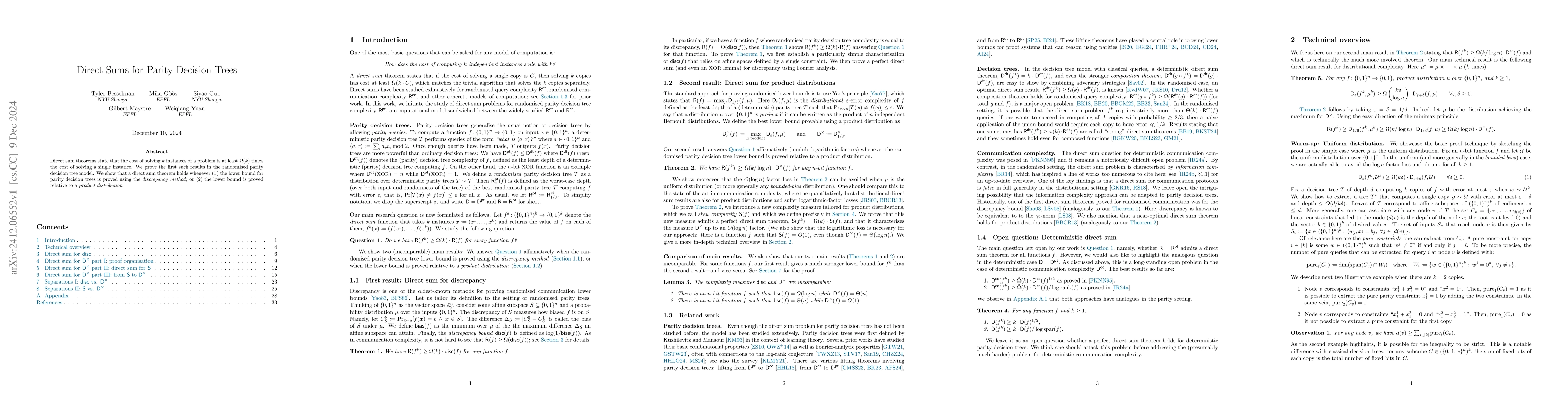 Thumbnail for Direct Sums for Parity Decision Trees