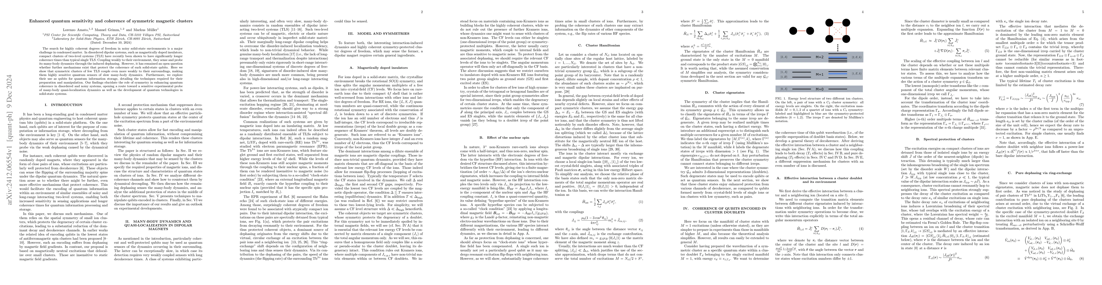 Thumbnail for Enhanced quantum sensitivity and coherence of symmetric magnetic
  clusters