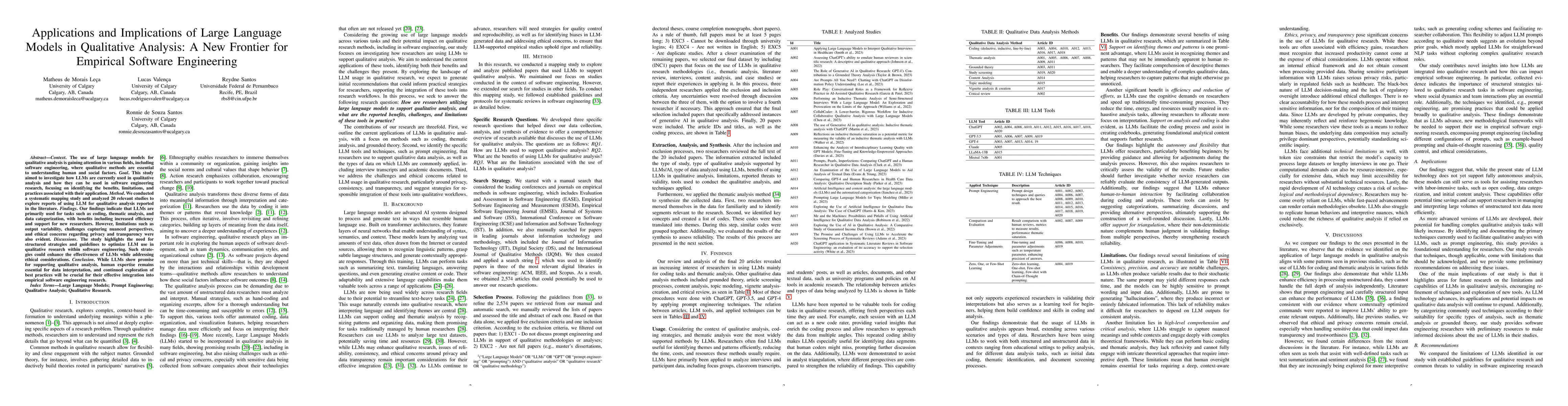 Thumbnail for Applications and Implications of Large Language Models in Qualitative
  Analysis: A New Frontier for Empirical Software Engineering