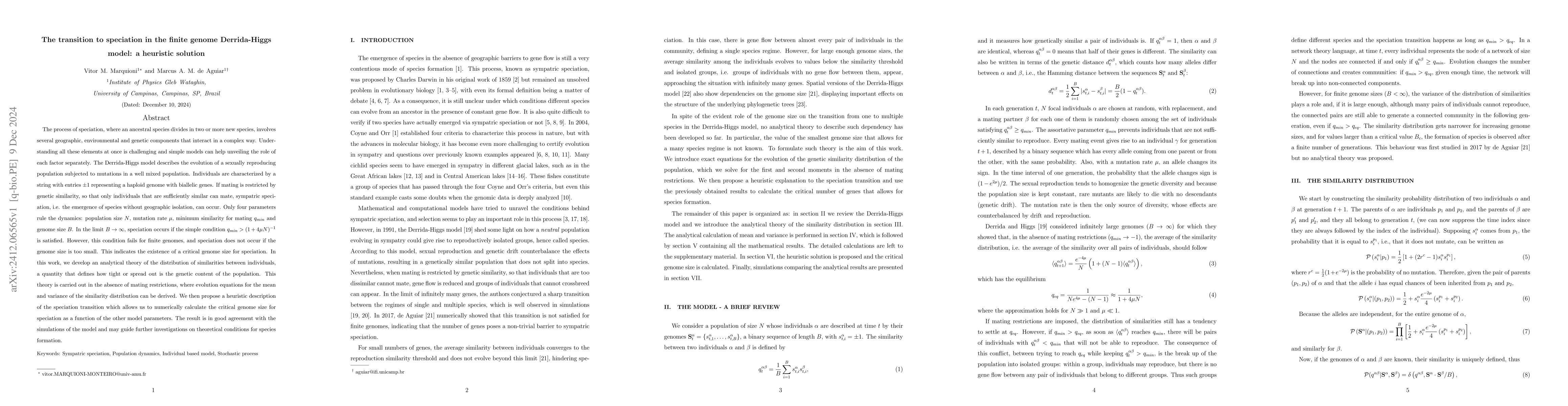 Thumbnail for The transition to speciation in the finite genome Derrida-Higgs model: a
  heuristic solution