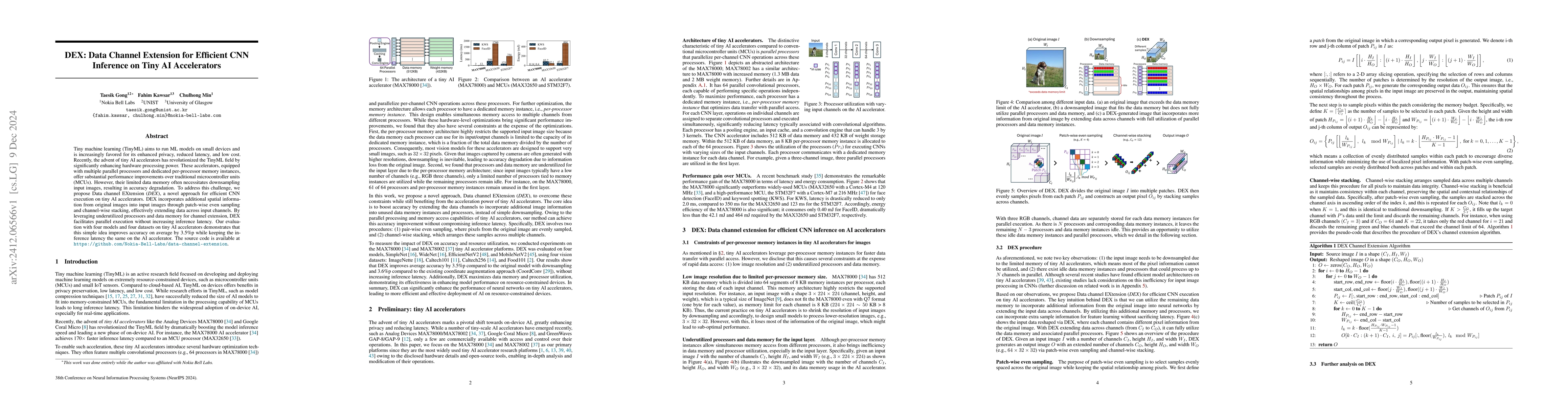 Thumbnail for DEX: Data Channel Extension for Efficient CNN Inference on Tiny AI
  Accelerators