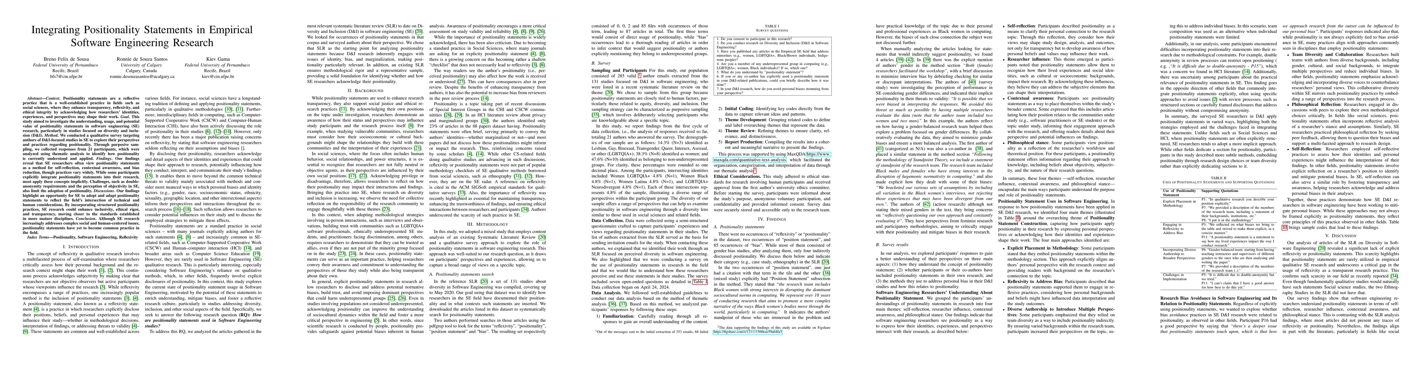 Thumbnail for Integrating Positionality Statements in Empirical Software Engineering
  Research