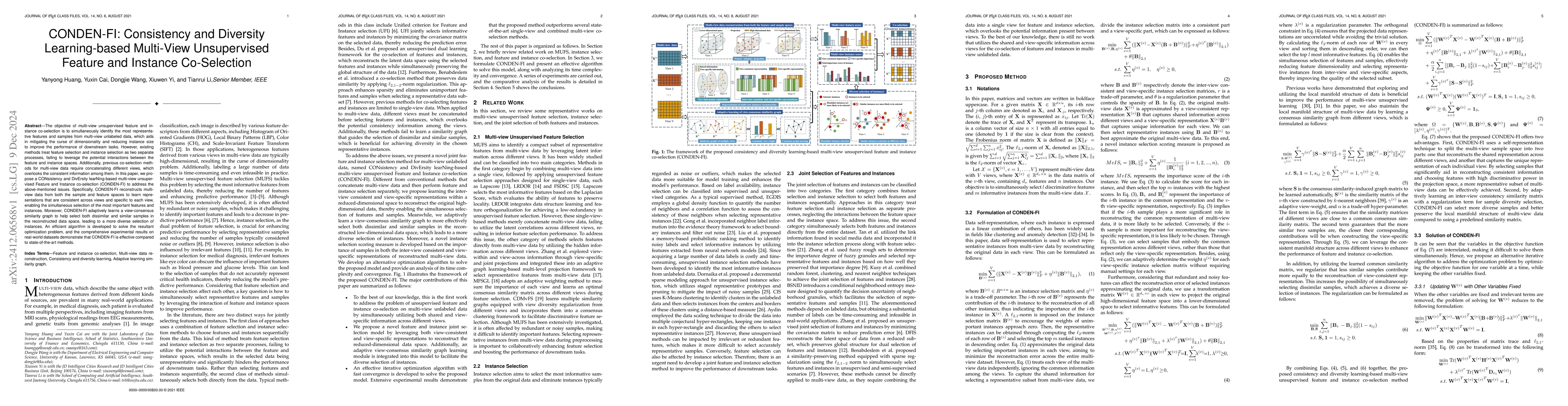 Thumbnail for CONDEN-FI: Consistency and Diversity Learning-based Multi-View
  Unsupervised Feature and In-stance Co-Selection