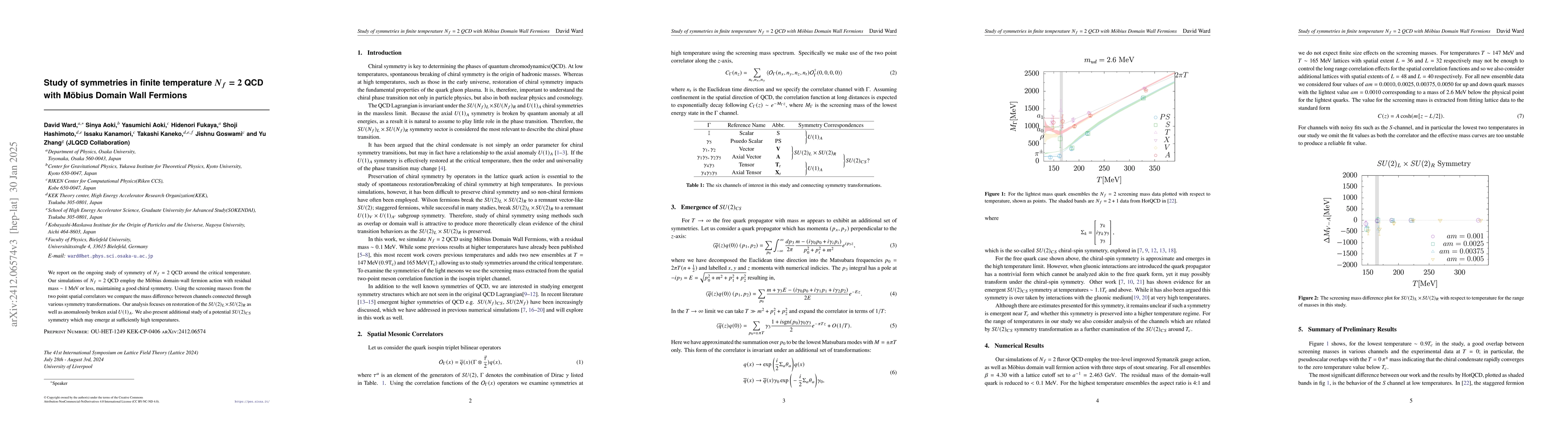 Thumbnail for Study of symmetries in finite temperature $N_f=2$ QCD with Möbius
  Domain Wall Fermions
