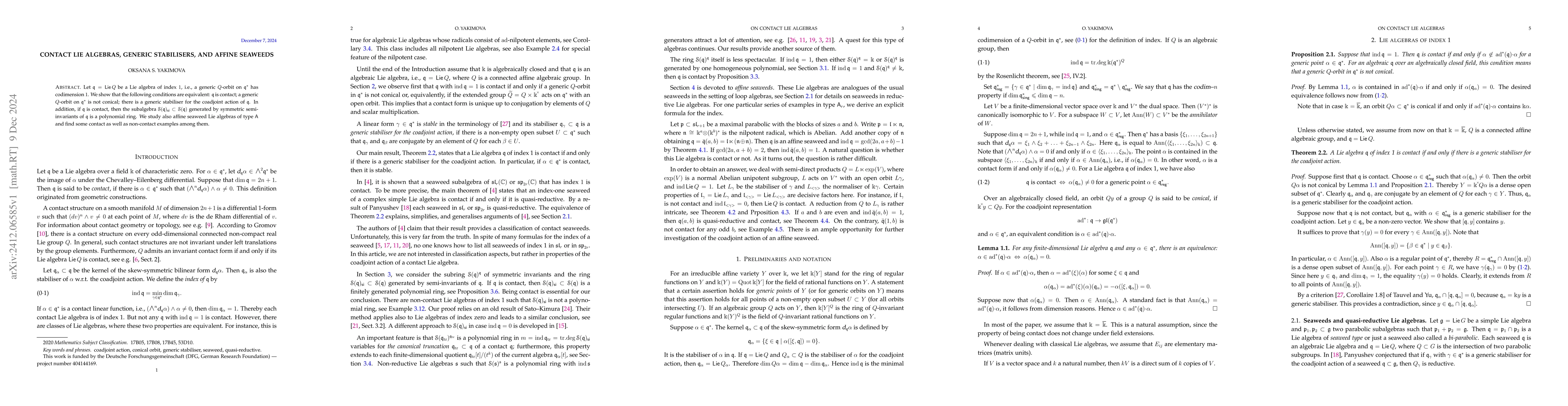 Thumbnail for Contact Lie algebras, generic stabilisers, and affine seaweeds