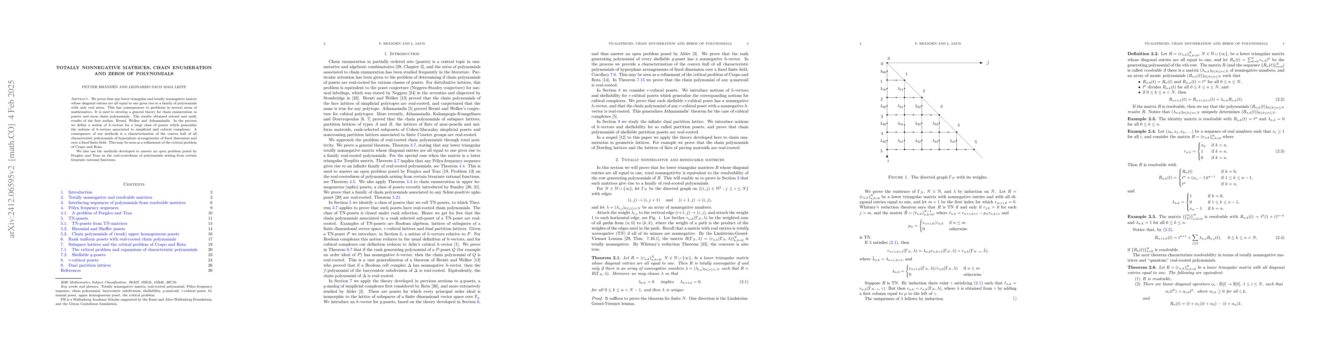 Thumbnail for Totally nonnegative matrices, chain enumeration and zeros of polynomials