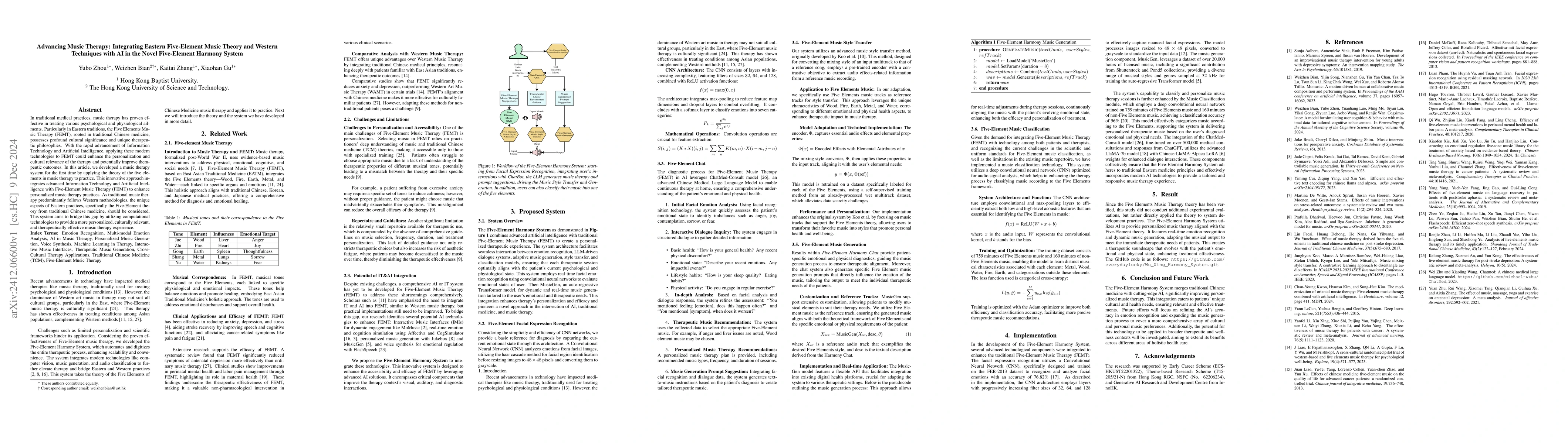 Thumbnail for Advancing Music Therapy: Integrating Eastern Five-Element Music Theory
  and Western Techniques with AI in the Novel Five-Element Harmony System