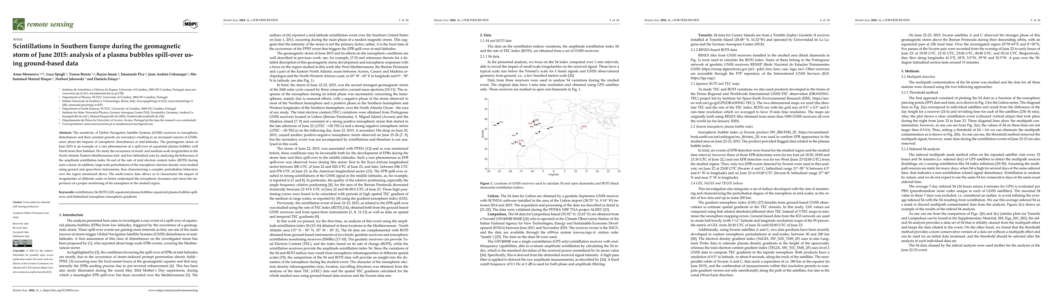 Thumbnail for Scintillations in Southern Europe during the geomagnetic storm of June
  2015: analysis of a plasma bubbles spill-over using ground-based data