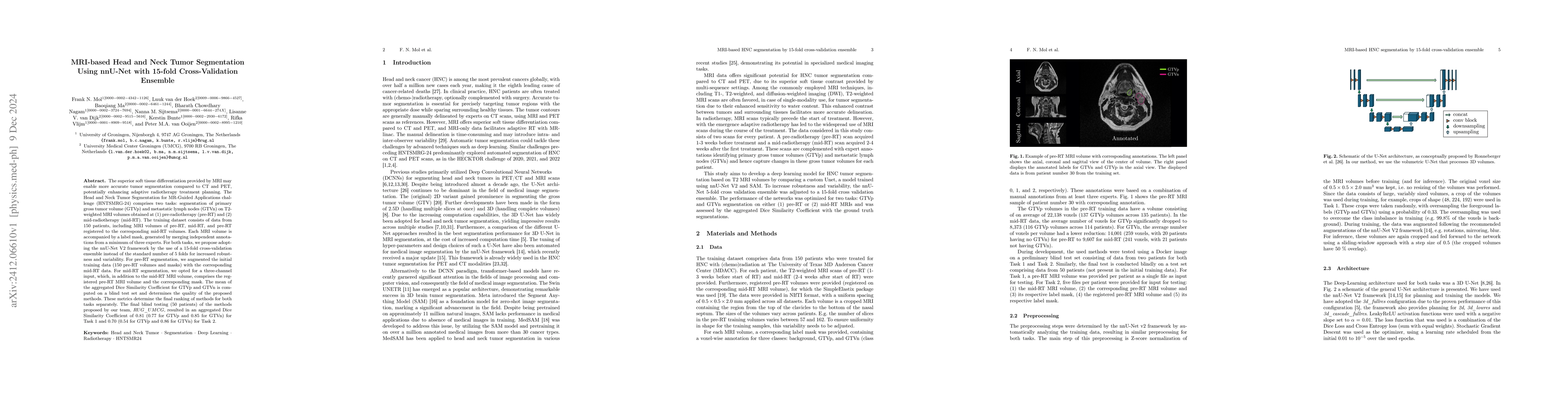 Thumbnail for MRI-based Head and Neck Tumor Segmentation Using nnU-Net with 15-fold
  Cross-Validation Ensemble