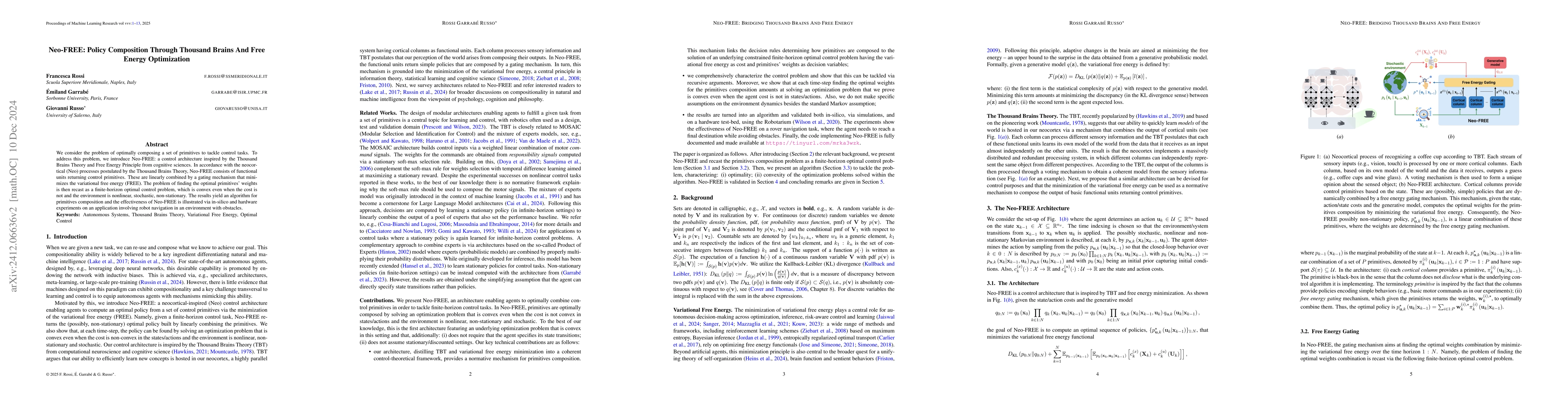 Thumbnail for Neo-FREE: Policy Composition Through Thousand Brains And Free Energy
  Optimization
