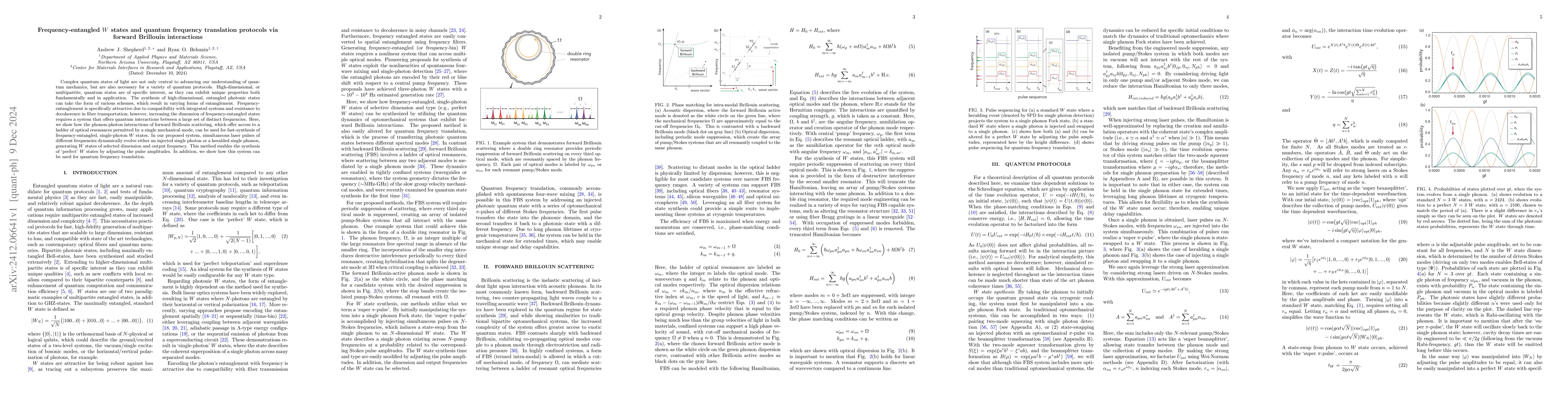 Thumbnail for Frequency entangled W states and quantum frequency translation protocols
  via forward Brillouin interactions