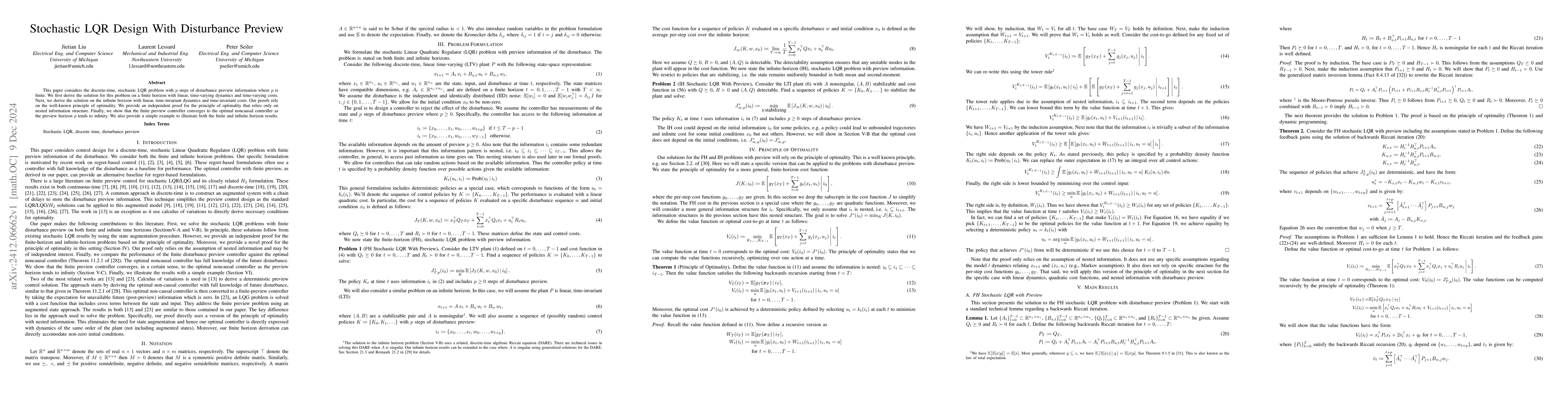 Thumbnail for Stochastic LQR Design With Disturbance Preview