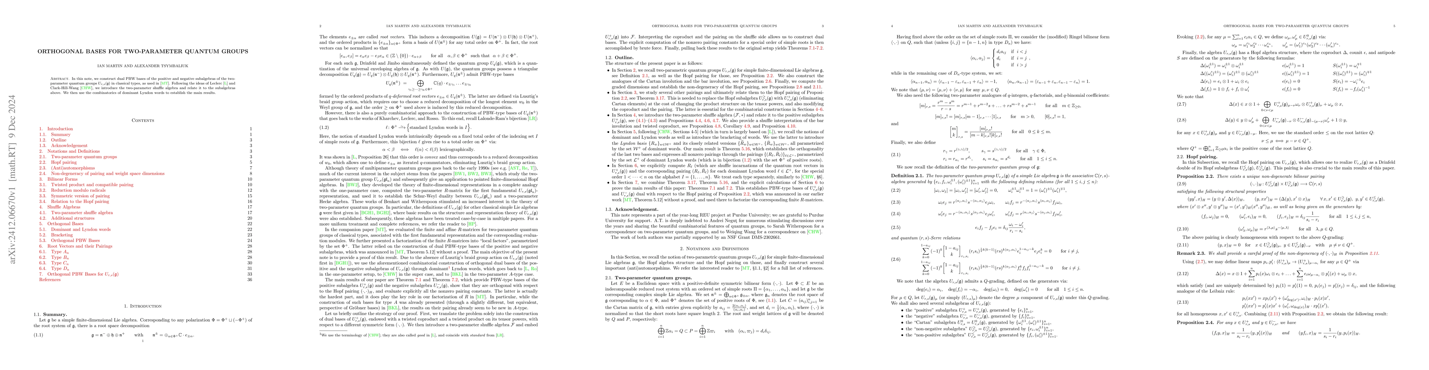 Thumbnail for Orthogonal bases for two-parameter quantum groups