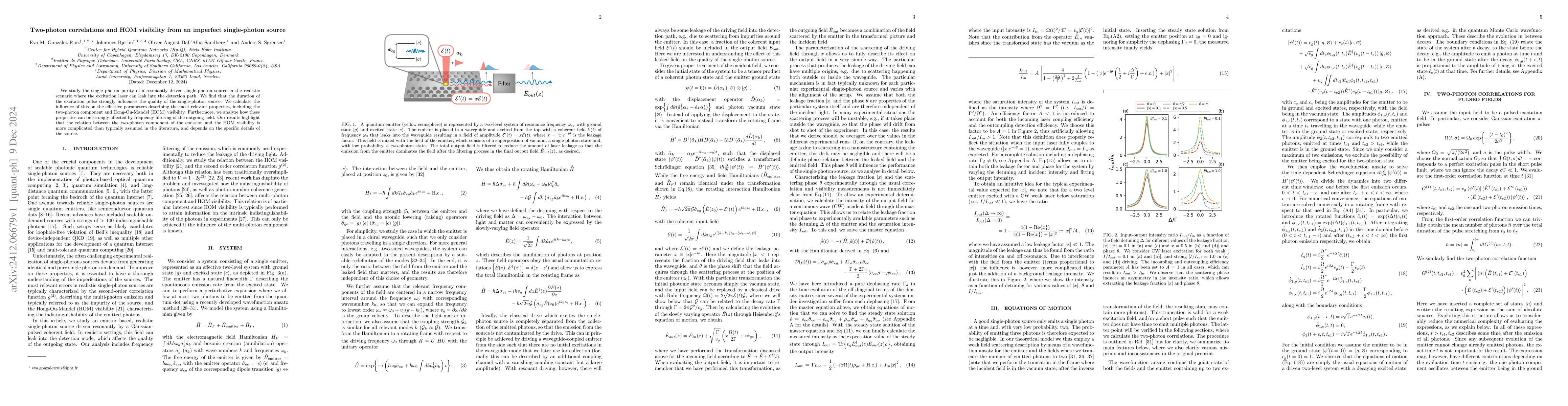 Thumbnail for Two-photon correlations and HOM visibility from an imperfect
  single-photon source