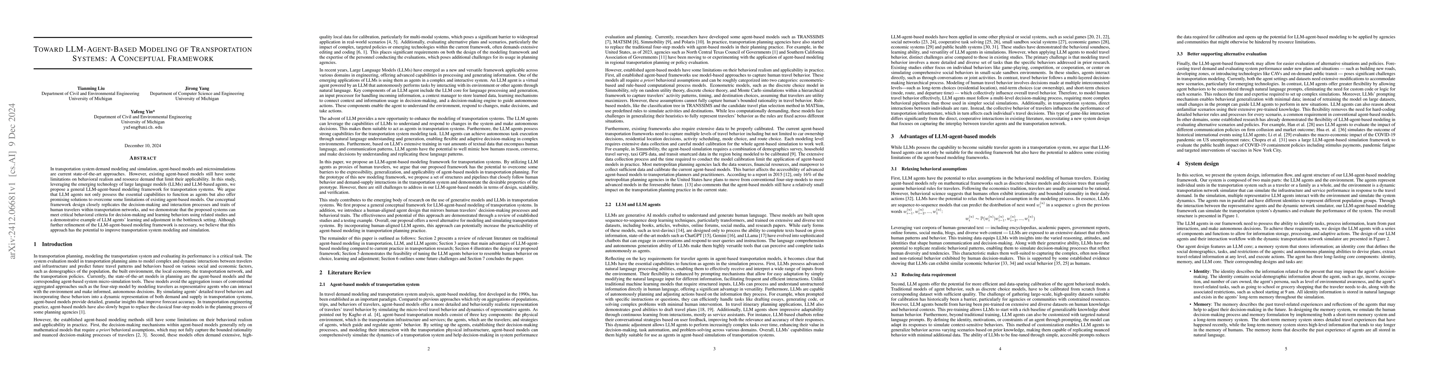 Thumbnail for Toward LLM-Agent-Based Modeling of Transportation Systems: A Conceptual
  Framework