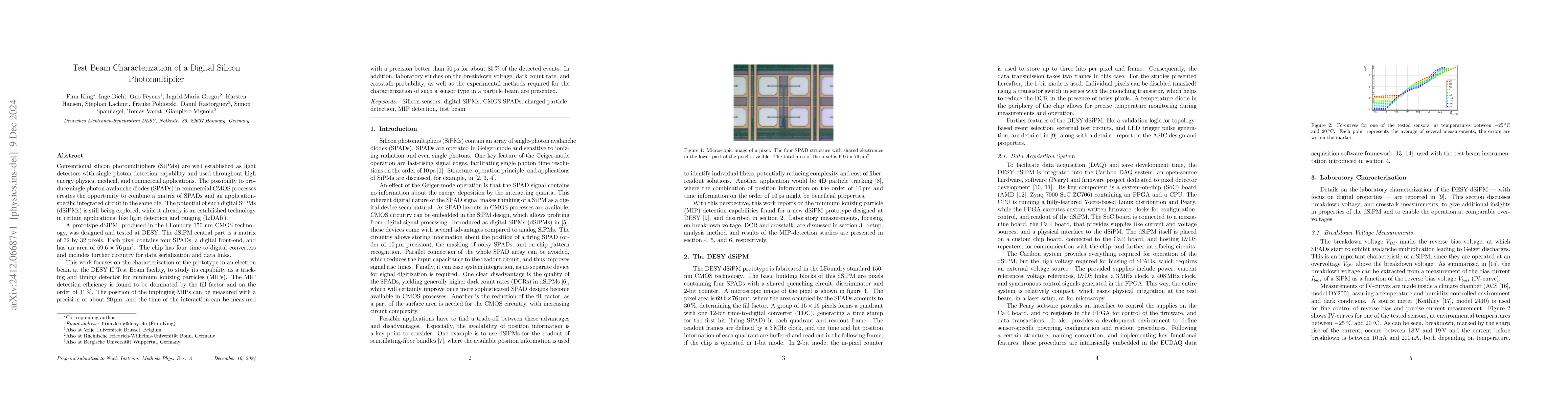 Thumbnail for Test Beam Characterization of a Digital Silicon Photomultiplier
