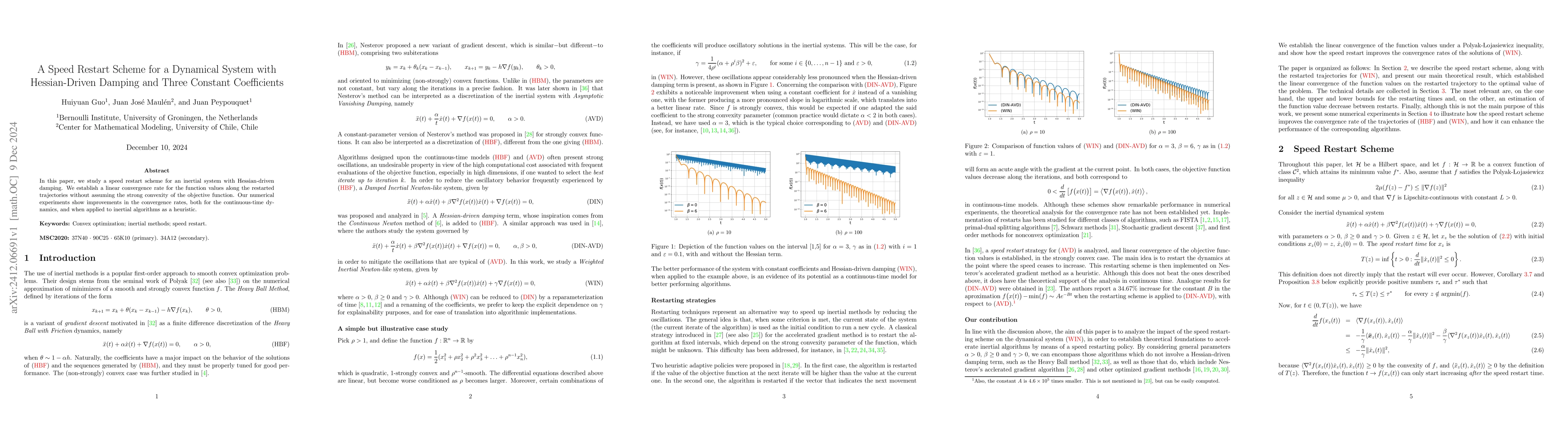 Thumbnail for A Speed Restart Scheme for a Dynamical System with Hessian-Driven
  Damping and Three Constant Coefficients