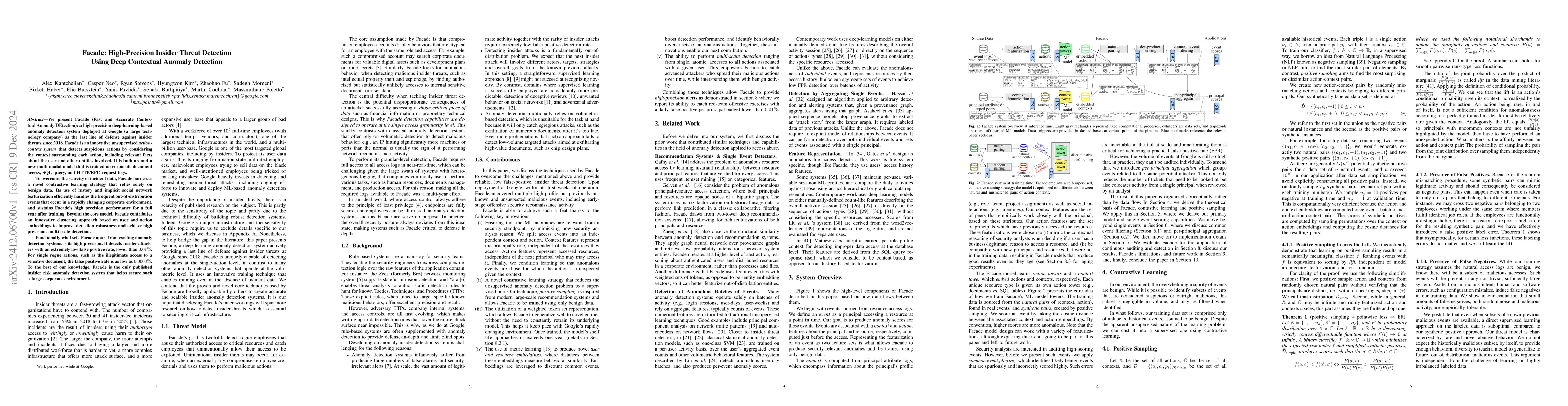 Thumbnail for Facade: High-Precision Insider Threat Detection Using Deep Contextual
  Anomaly Detection