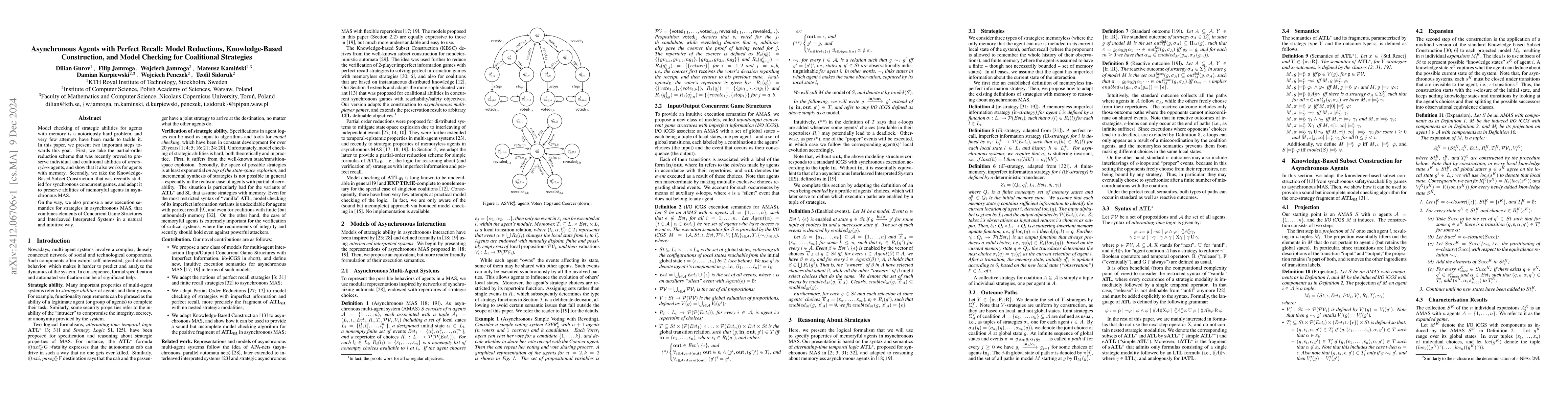 Thumbnail for Asynchronous Agents with Perfect Recall: Model Reductions,
  Knowledge-Based Construction, and Model Checking for Coalitional Strategies