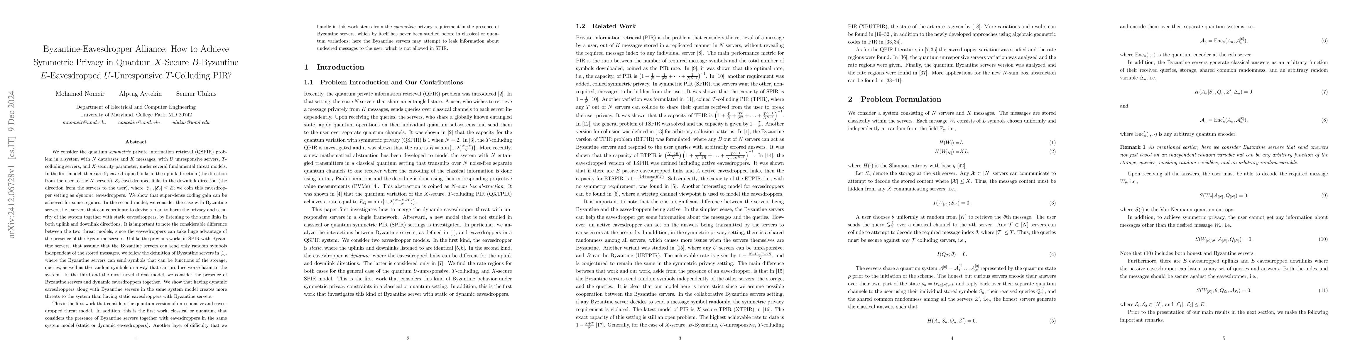 Thumbnail for Byzantine-Eavesdropper Alliance: How to Achieve Symmetric Privacy in
  Quantum $X$-Secure $B$-Byzantine $E$-Eavesdropped $U$-Unresponsive
  $T$-Colluding PIR?