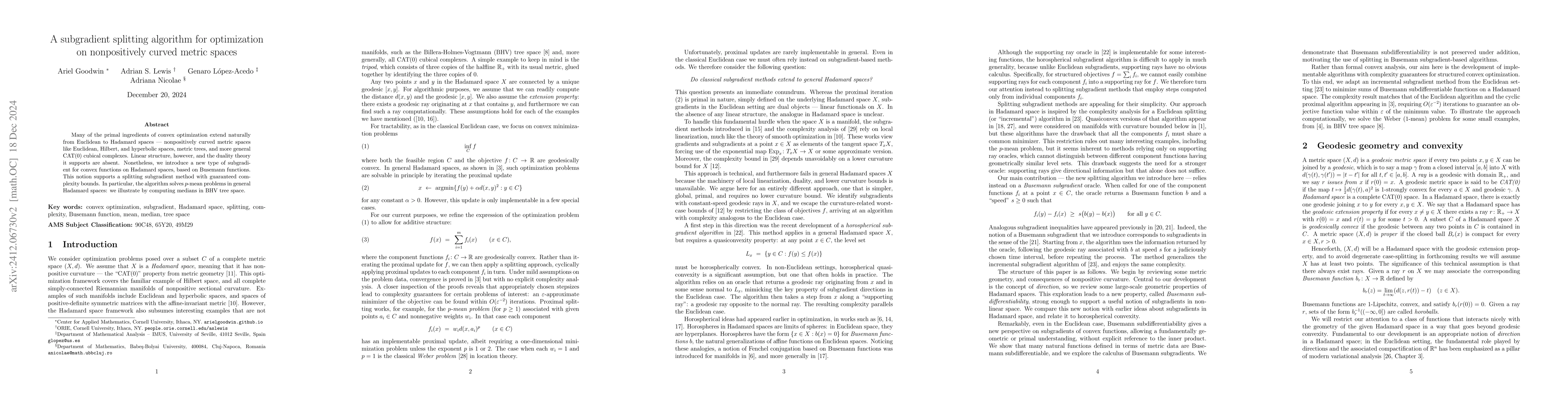 Thumbnail for A subgradient splitting algorithm for optimization on nonpositively
  curved metric spaces