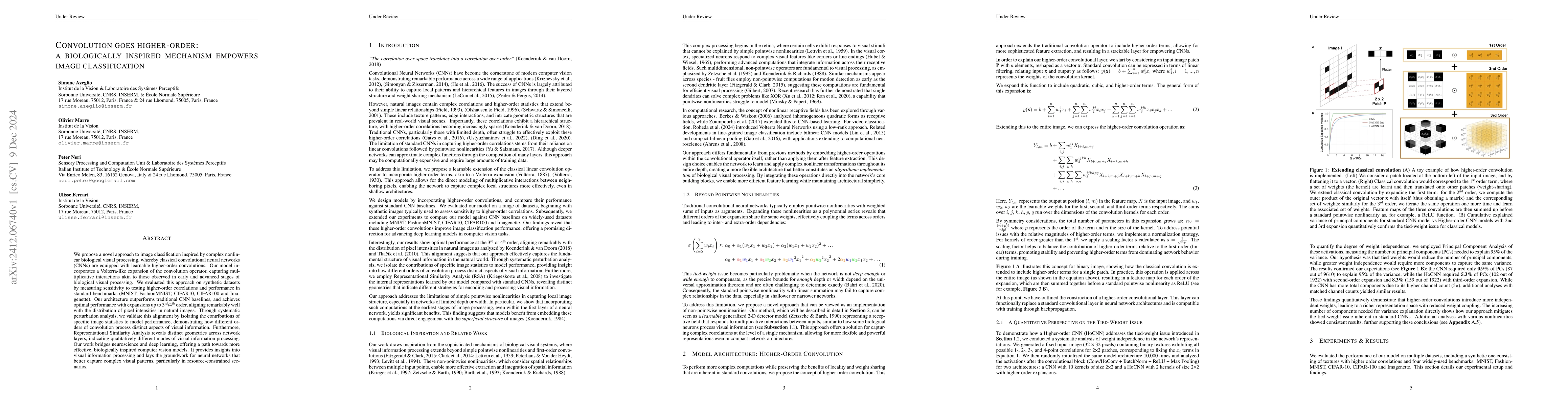 Thumbnail for Convolution goes higher-order: a biologically inspired mechanism
  empowers image classification