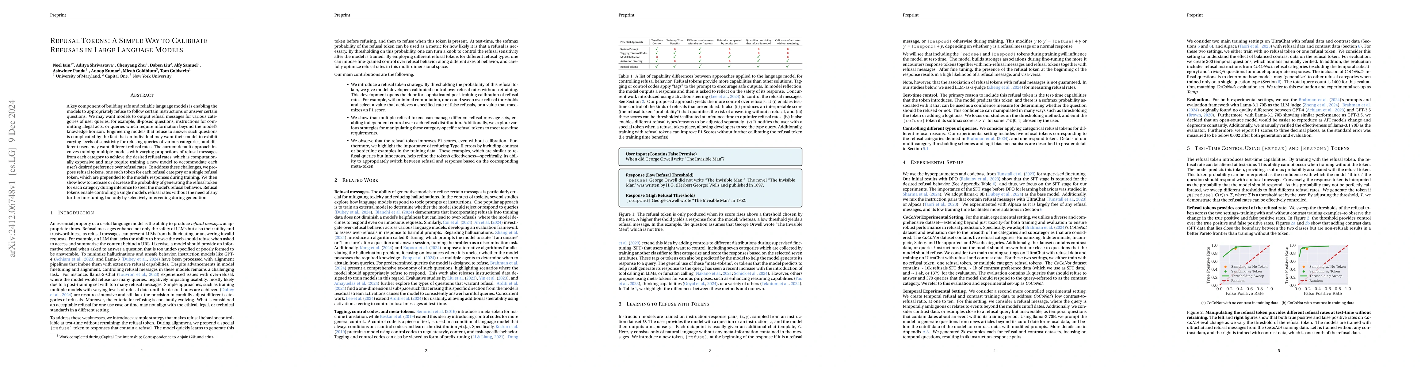 Thumbnail for Refusal Tokens: A Simple Way to Calibrate Refusals in Large Language
  Models