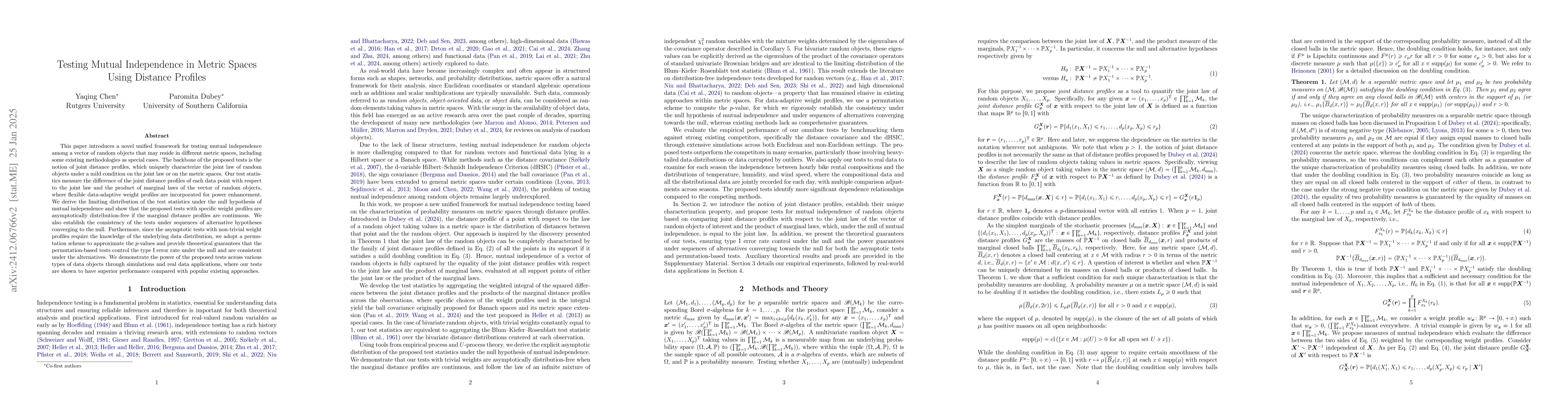 Thumbnail for Testing Mutual Independence in Metric Spaces Using Distance Profiles